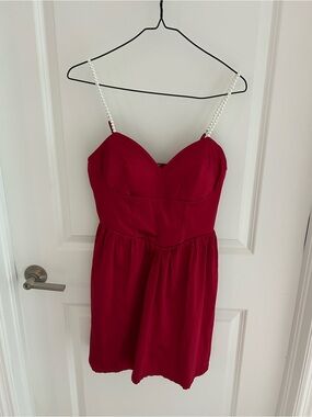 City Studio Red Sweetheart Mini Dress with Pearl Straps